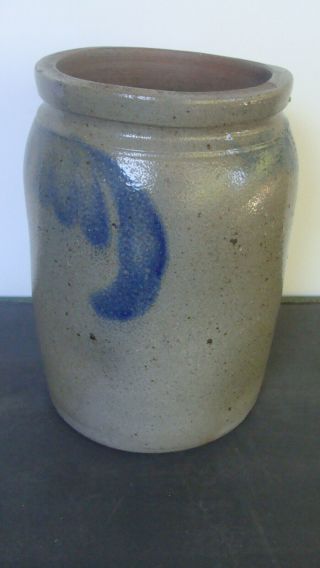 19th C Penna Salt Glaze 1 Gallon Stoneware Crock W Cobalt Decoration