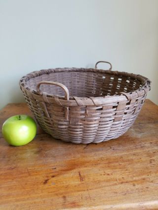 Vintage Primitive Splint Wood Gathering Basket With Small Handles