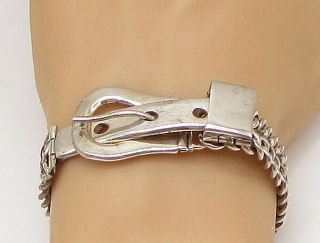 Mexico 925 Sterling Silver - Vintage Belt Buckle Motif Chain Bracelet - Bt1222