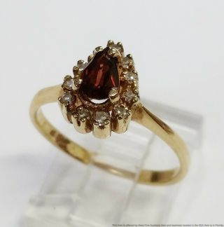 Vintage Pear Cut Garnet Diamond Halo 14k Gold Ladies Ring Size 7