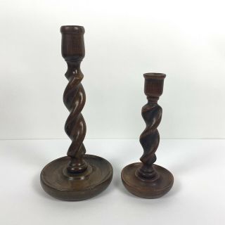 Vintage Twisted Wood Candle Stick Holders British Made