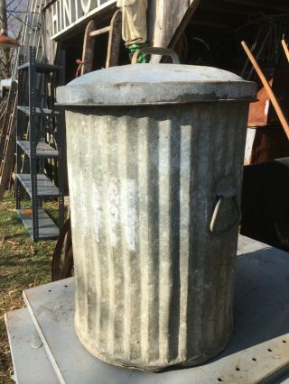 Vtg 1 Galvanized Steel Metal Garbage Trash Can 15 Gallon With Lid Feed Storage
