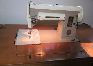 Singer 301a Vintage Sewing Machine In Cabinet With Stool