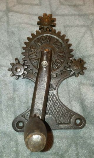 Antique 3 Strand Rope Maker Machine Tool 1901 Fence Mount Cast Iron Hand Crank