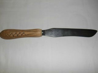 Antique Primitive 12 " Bread Knife Hand Carved Wood Handle Steel Blade