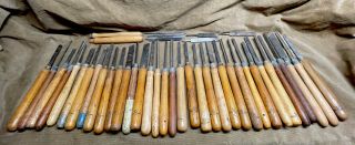 35 Vintage Buck Bros Disston Porter Turning Wood Handle Chisels Gouge Lathe Tool