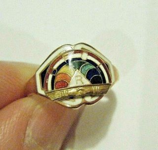 Sz 5.  5 Vintage Bfcl Rainbow Order Masonic Girl Ring 10k Rose Gold Enamels 4g