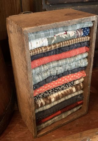 Old Dovetail Yeast Box W/ Red Calico Gray Homespun & Wool From Early Quilt