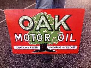 Vintage Oak Motor Oil Double Sided Porcelain Sign (26in)
