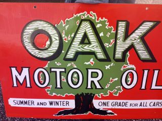 Vintage Oak Motor Oil Double Sided Porcelain Sign (26in) 2
