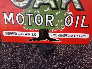 Vintage Oak Motor Oil Double Sided Porcelain Sign (26in) 3