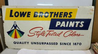 Vintage Original1965 Lowe Brothers Paints Metal Double Sided Sign A M Sign