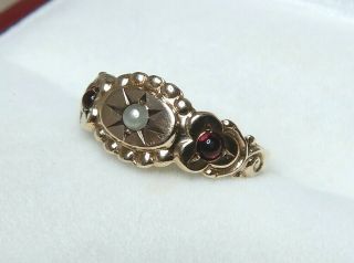 Antique Garnets & Pearl 10ct Gold Ring - For A Tiny Child Or Doll - Sn720