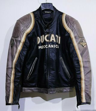 Ducati Meccanica Vintage Retro Style Leather Motorcycle Jacket Size 58