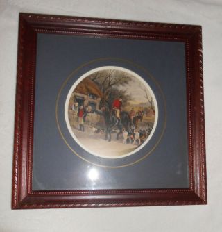 Wooden Glass Framed Matted Print Of A Fox Hunt With Horses & Hound Dogs