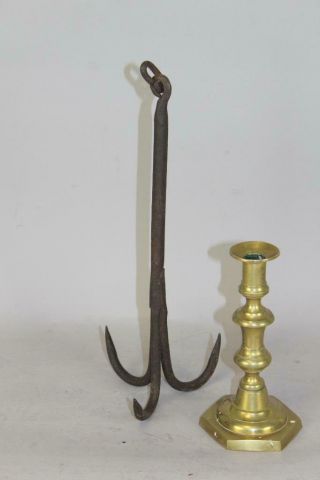 Rare Late 17th C Pilgrim Period American Wrought Iron Game Hook Fine