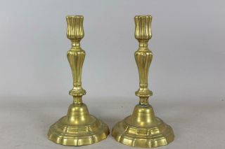 A Great Pair 17th Or 18th C French Brass Candlesticks Great Form & Surface