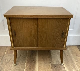 Mid Century Record Cabinet Danish Modern Vintage Wood Table Stand Lp Storage 60s