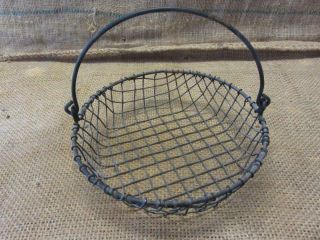 Vintage Metal Wire Basket W Handle Antique Old Garden Kitchen Boxes 5873
