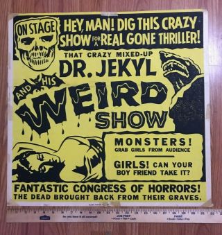Vintage Dr Jekyl Weird Show Spook Show Poster Horror Window Card