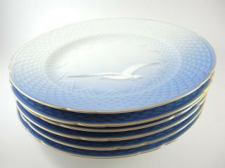 8 Vintage Danish Bing & Grondahl ' Mage ' Dinner Plates Seagull with Gold 24.  5cm. 2