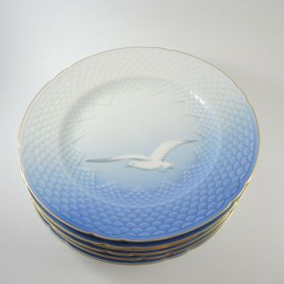 8 Vintage Danish Bing & Grondahl ' Mage ' Dinner Plates Seagull with Gold 24.  5cm. 3