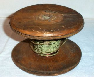 Old Wooden Spool With Copper Magnet Wire,  6 " X 4 ",  Vintage Circa 1930