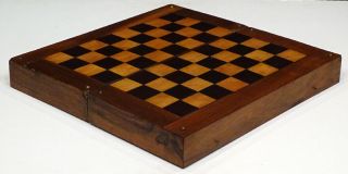Antique Folk Art Primitive Inlaid Wood Checkers Chess Backgammon Game Board Box