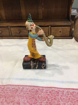 Vintage 6in Clown Figurine On Marble Base Smr
