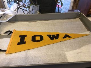 Vintage 1960s Black Yellow Iowa Hawkeyes University Pennant