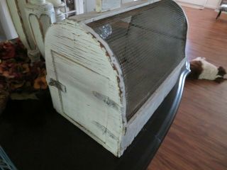 Old Antique Chippy White French - Ish Animal Carrier Wood & Metal Usa