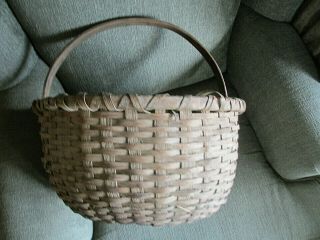 Vintage Antique Hand Made Split Wood Woven Large Gathering Basket 15.  5 " W X 14 " T