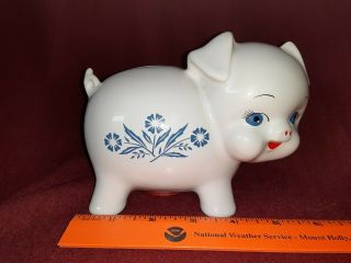 Vintage Corningware Pig Piggy Bank Blue Cornflower White Pig