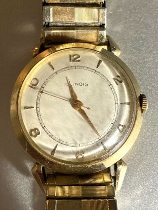 Rare Illinois Vintage 10k Gold Filled Gf Wrist Watch 17j Txc Hand Wind Runs Well