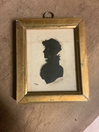 18th Century Signed And Dated Silhouette Early Gold Paint Frame Aafa