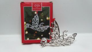 Lenox Sparkle And Scroll Dove Ornament Silver Tone Clear Rhinestone