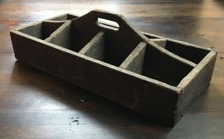 Antique Wooden Tool Box Caddy Tote Handmade Primitive Toolbox 8 Compartments