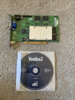 Vintage 3dfx Voodoo 3 3000 Agp 16mb 3d Rare Gaming Vga Video Graphics Card Winxp