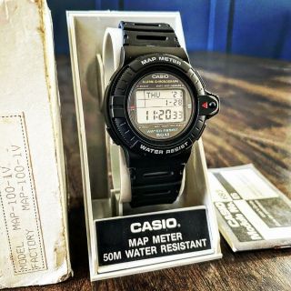 Rare Nos Vintage 1989 Casio Map - 100 Digital Map Meter Watch Japan Made,  Mod.  693