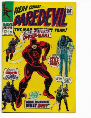 Daredevil 27 - F/vf 7.  0 - Spider - Man - Stilt - Man - Karen Page (1967)