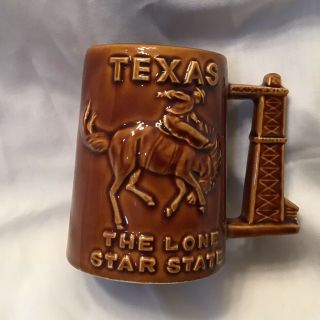 Texas Coffee Cup Mug Brown Oil Well Longhorn Collectible The Lone Star State