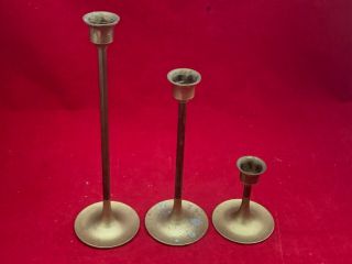 Vintage Brass Candlestick Holders Set Of 3 Graduated 9 ",  7 ",  3 "