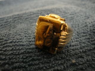 Vintage 10k Yellow Gold Natural Tiger Eye Cameo Mens Ring 12.  97 Grms Size 10 1/2