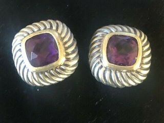 Vintage David Yurman Sterling Silver & 14k Gold Amethyst Albion Stud Earrings