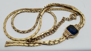 Vintage Christian Dior Signed Gold Tone Blue Stone & Crystals Choker Necklace