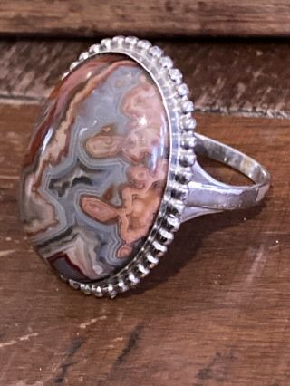 Vintage Navajo Sterling Silver Petrified Wood Ring Size 9,  9.  2g Stamped Sterling