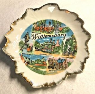 Williamsburg Porcelain Leaf Souvenir Collector Dish Trinket Gold Color Japan 5 "