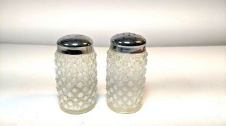 Vintage Salt & Pepper Shakers Glass With Raised White Glass