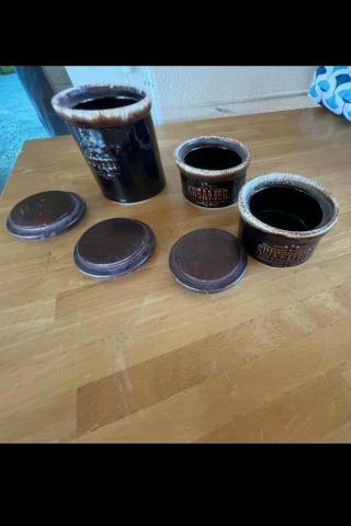 Pfaltzgraff Vintage Brown Drip Pottery Coffee Creamer,  Sugar Canister RARE EXC 3