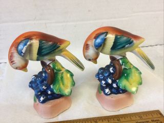 Pair Vintage Made In Occupied Japan Figurines Exotic Bird On Stump With Grapes